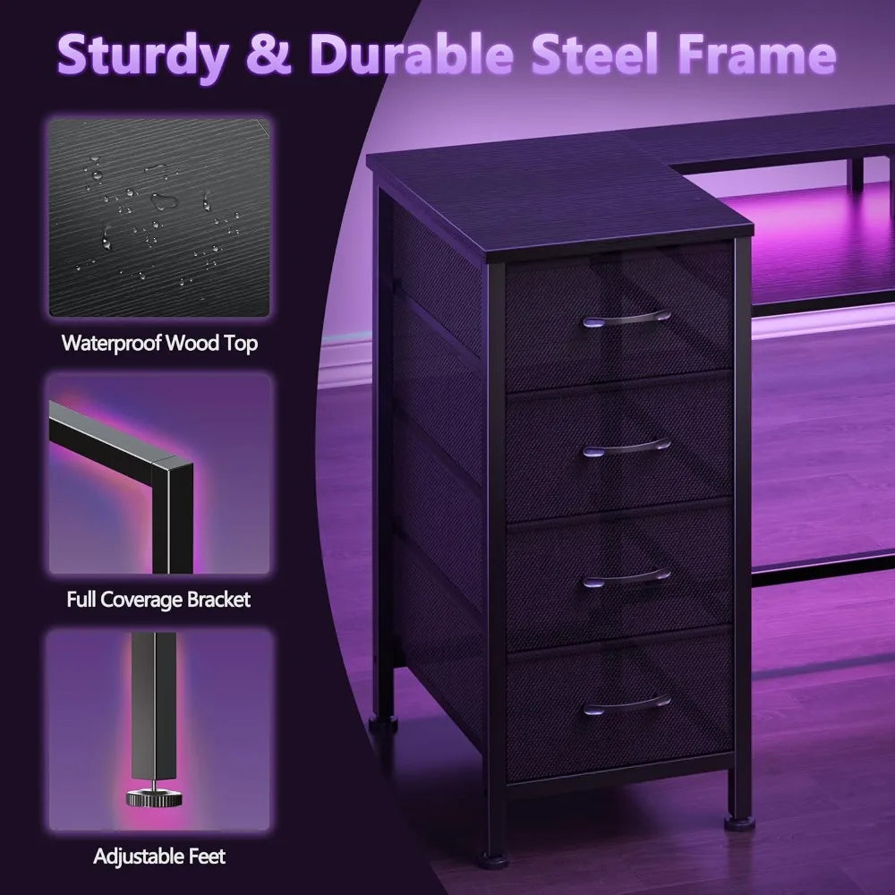 Reversible Gaming Desk With Power Outlets & LED Lights