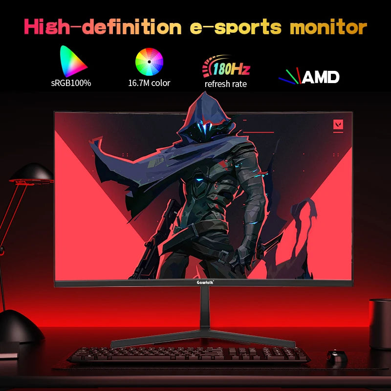 Gawfolk 27 inch Curved Gaming Monitor,180Hz PC Monitor Full HD