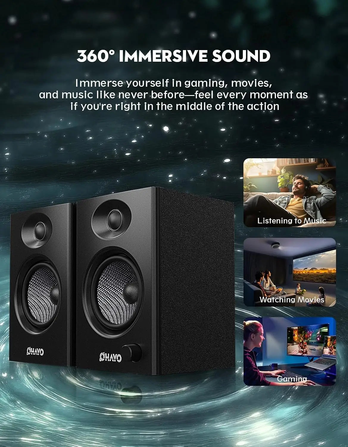 OHAYO 60W Computer Speakers for Music Gaming, Active Bluetooth