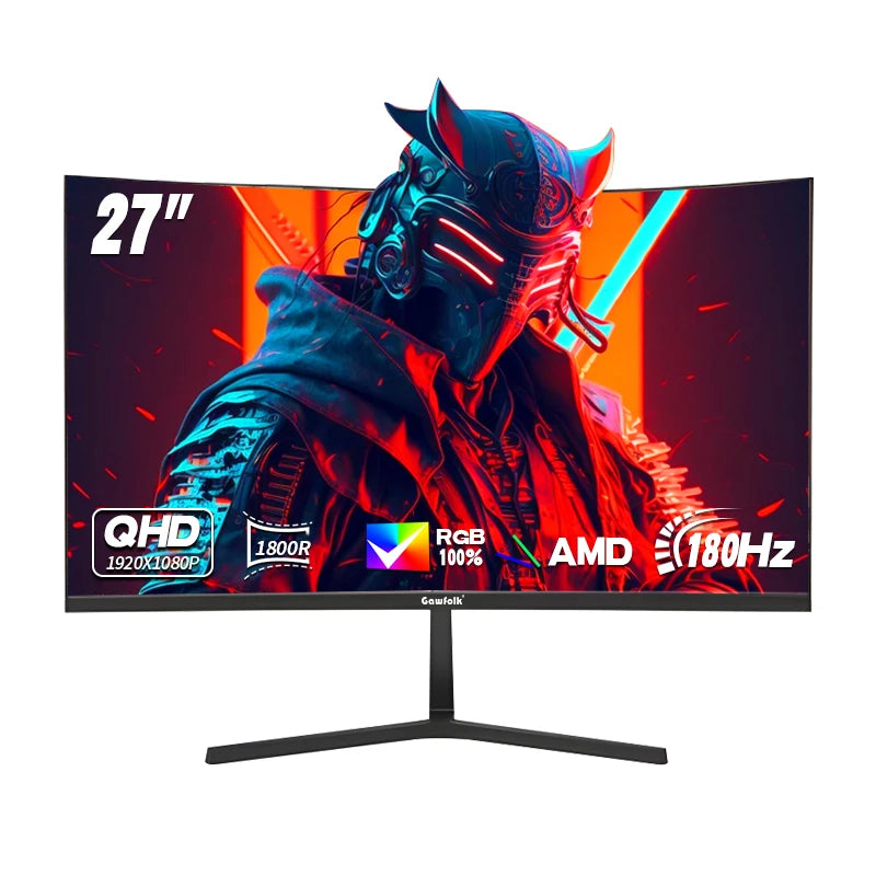Gawfolk 27 inch Curved Gaming Monitor,180Hz PC Monitor Full HD