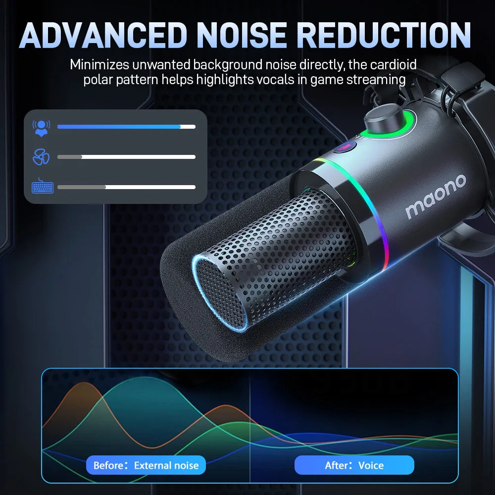 Dynamic Microphone for PC RGB Gaming Streaming Microphone